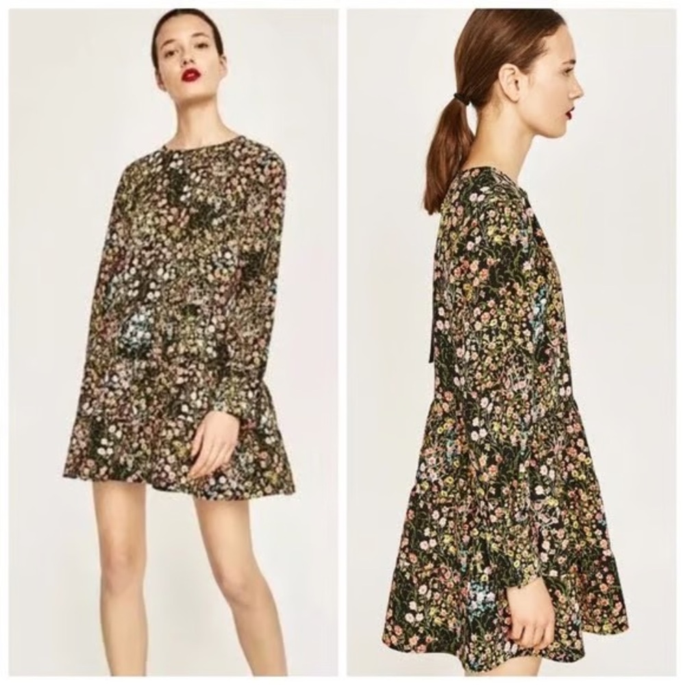 Zara Long Sleeve Floral Print Babydoll Romper